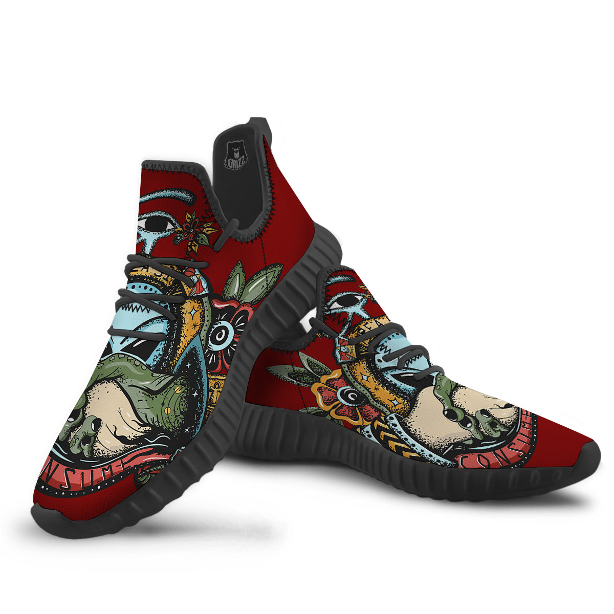 Aliens Area 51 Print Black Walking Shoes-grizzshop