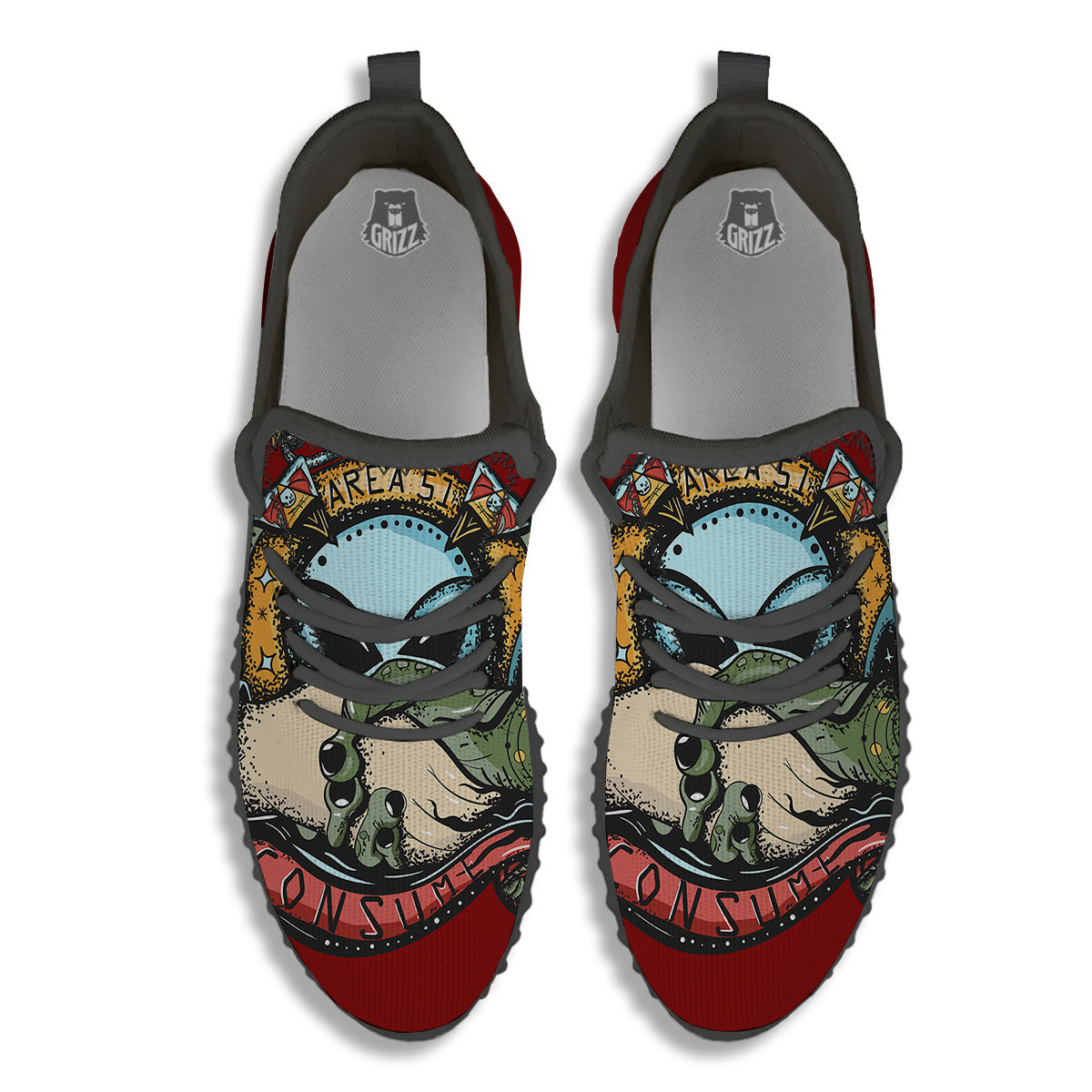 Aliens Area 51 Print Black Walking Shoes-grizzshop