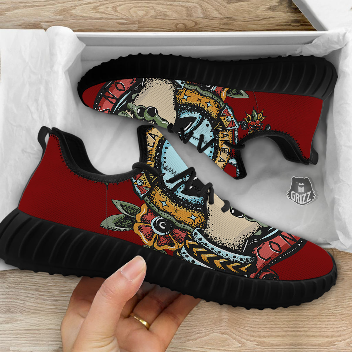 Aliens Area 51 Print Black Walking Shoes-grizzshop