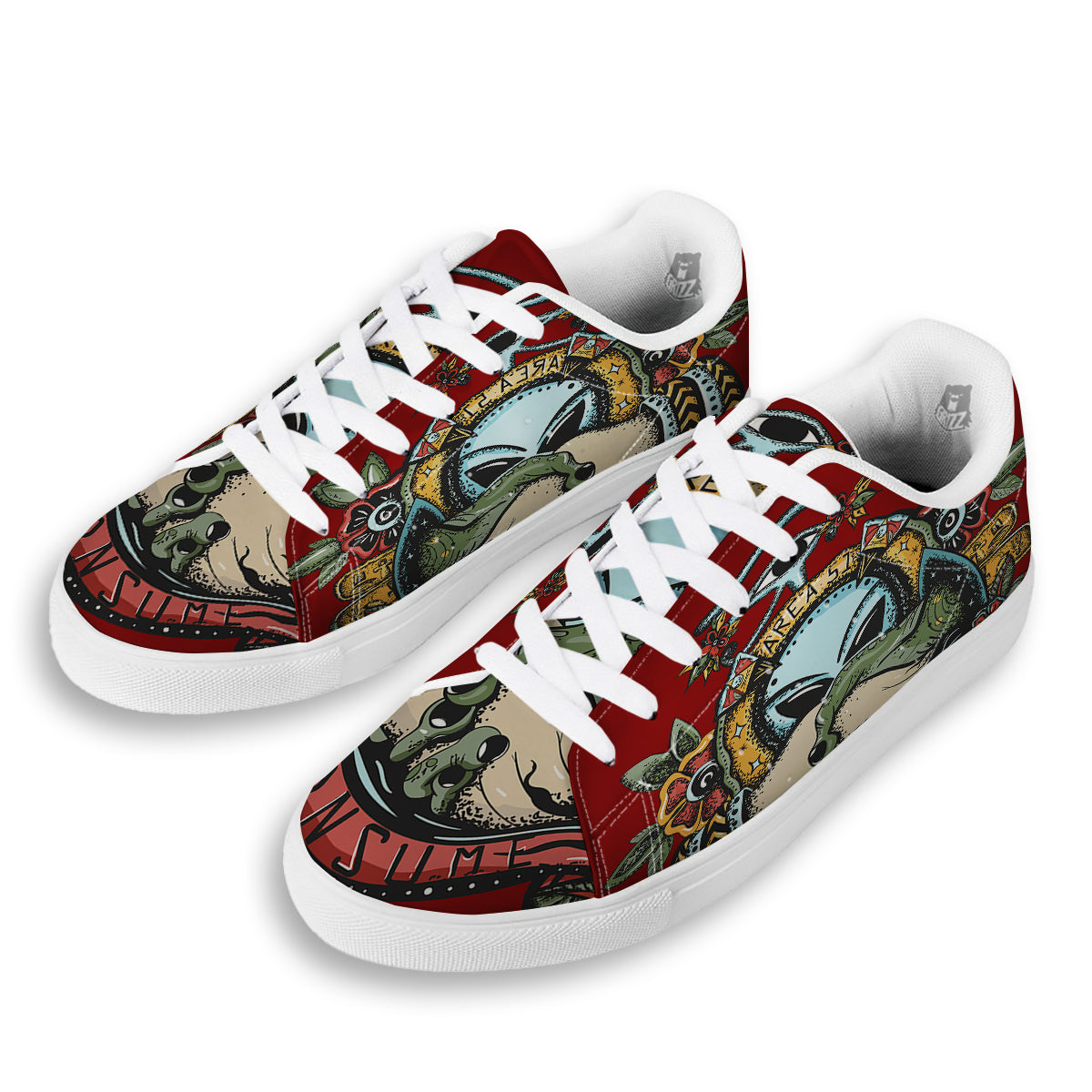 Aliens Area 51 Print White Low Top Sneakers-grizzshop