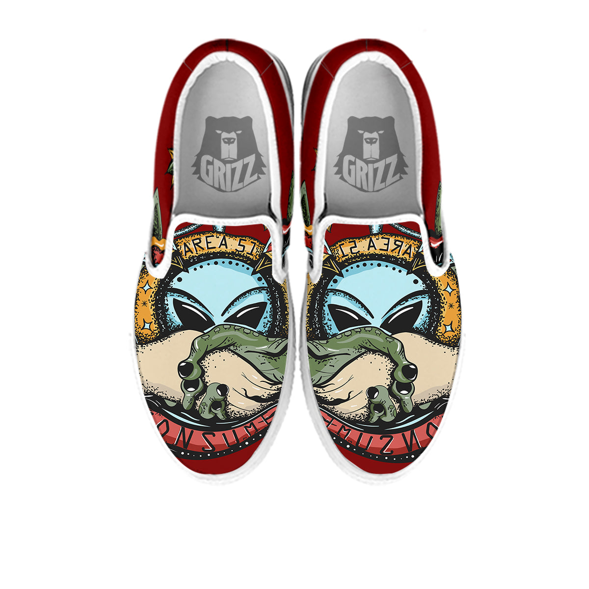 Aliens Area 51 Print White Slip On Shoes-grizzshop