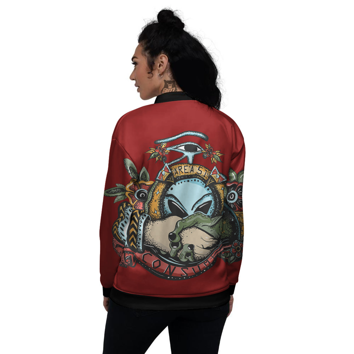 Aliens Area 51 Print Women's Bomber Jacket-grizzshop