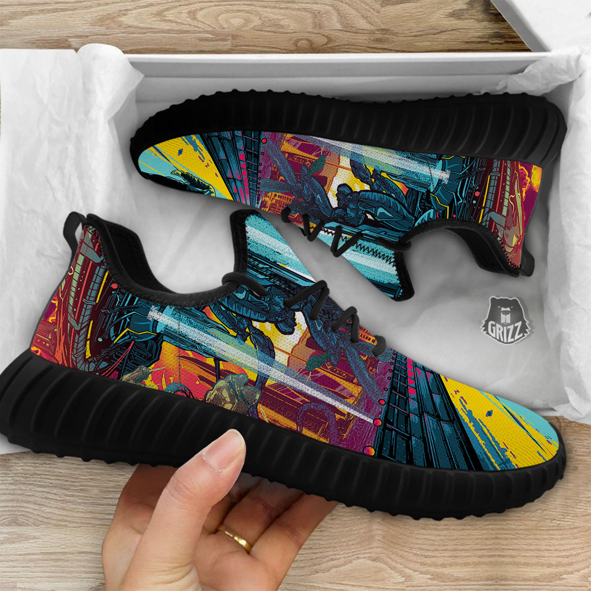 Aliens Invade earth Print Black Walking Shoes-grizzshop