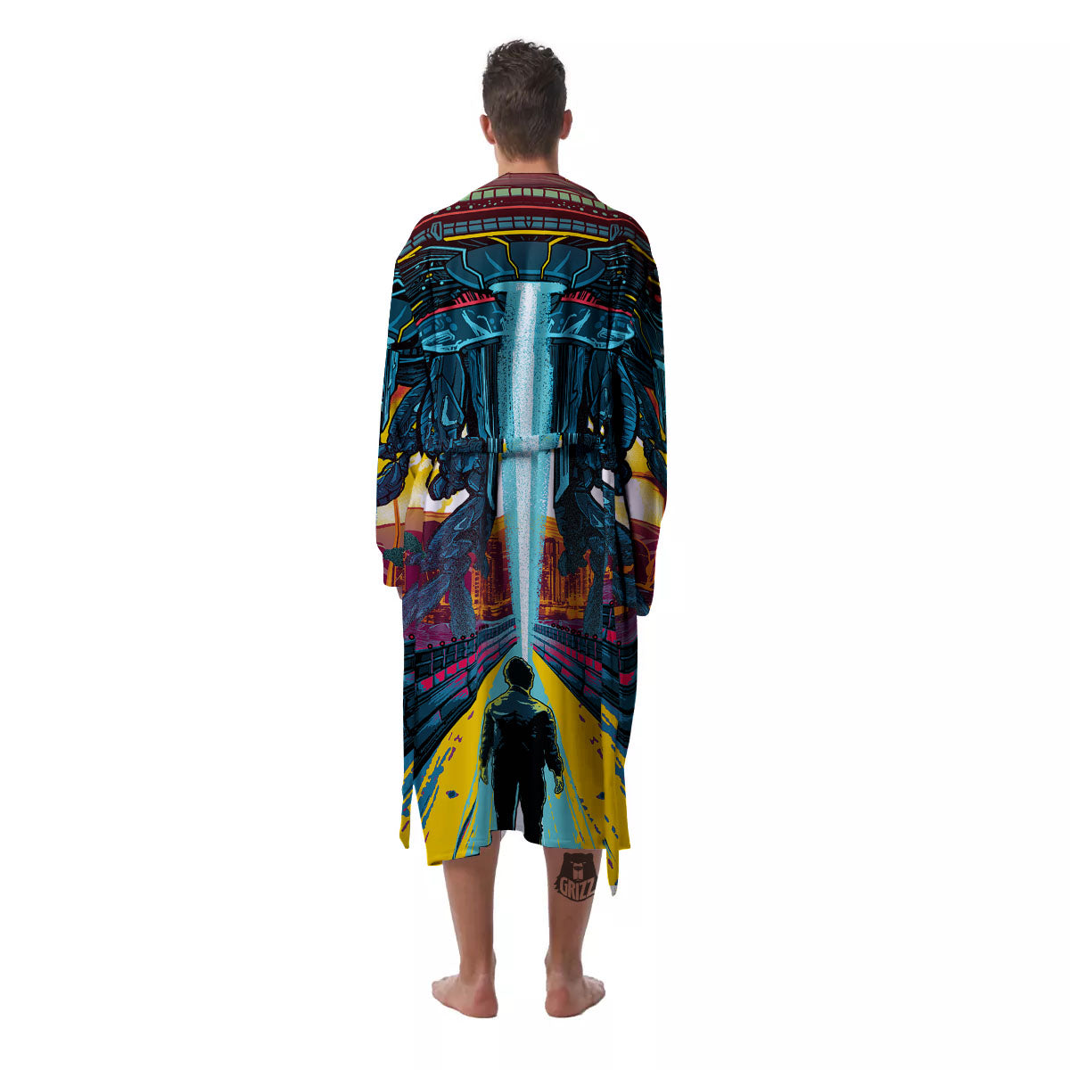 Aliens Invade earth Print Men's Robe-grizzshop