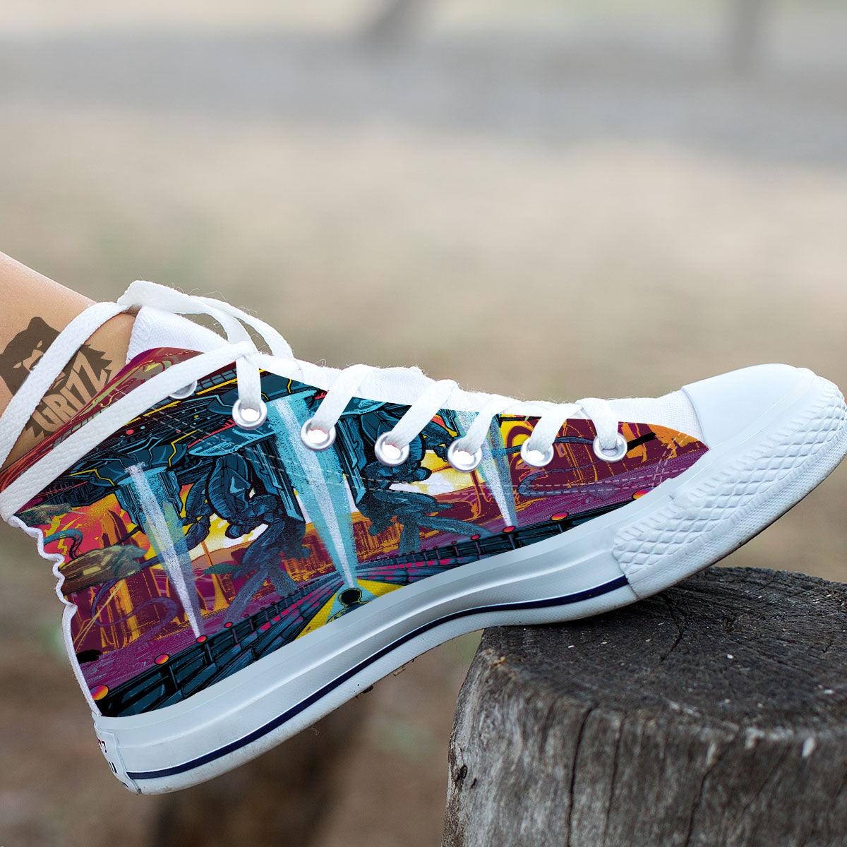 Aliens Invade earth Print White High Top Shoes-grizzshop