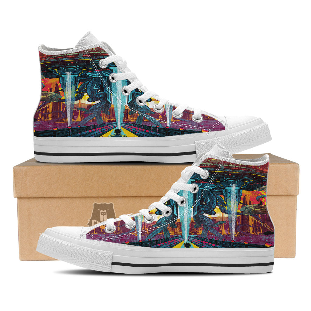 Aliens Invade earth Print White High Top Shoes-grizzshop