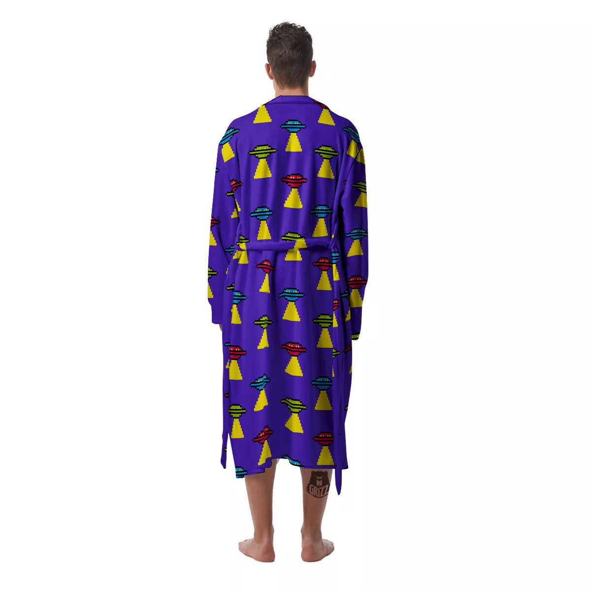 Aliens UFO Pixel Print Pattern Men's Robe-grizzshop