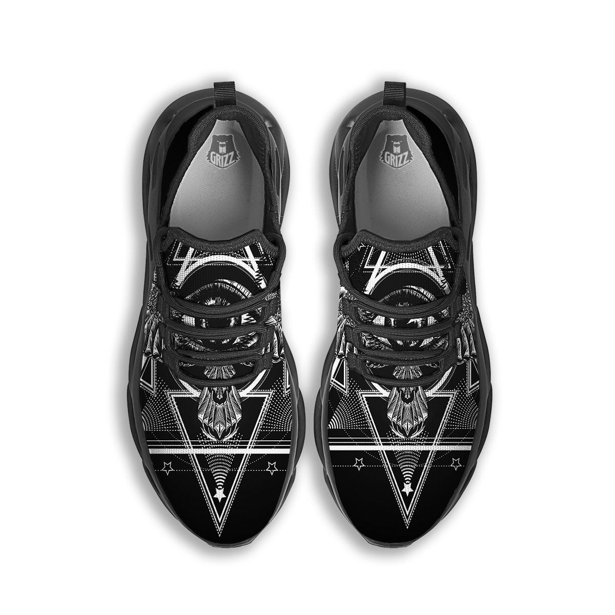 All Seeing Eye Black And Silver Print Black Running Shoes-grizzshop
