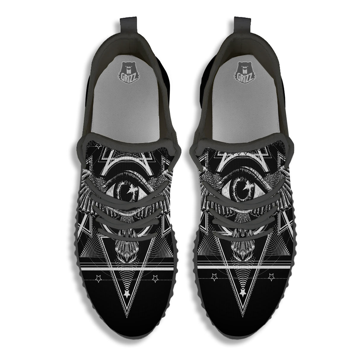 All Seeing Eye Black And Silver Print Black Walking Shoes-grizzshop