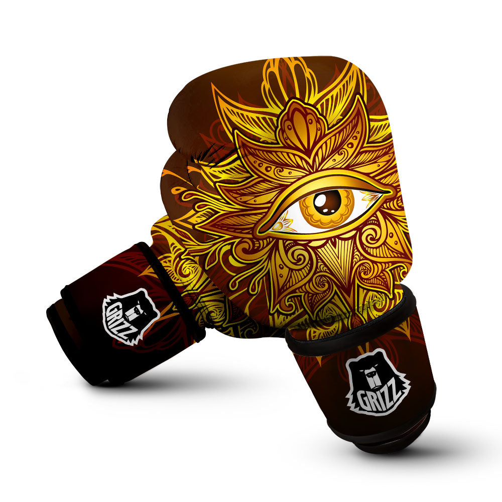 All Seeing Eye Gold Print Boxing Gloves-grizzshop