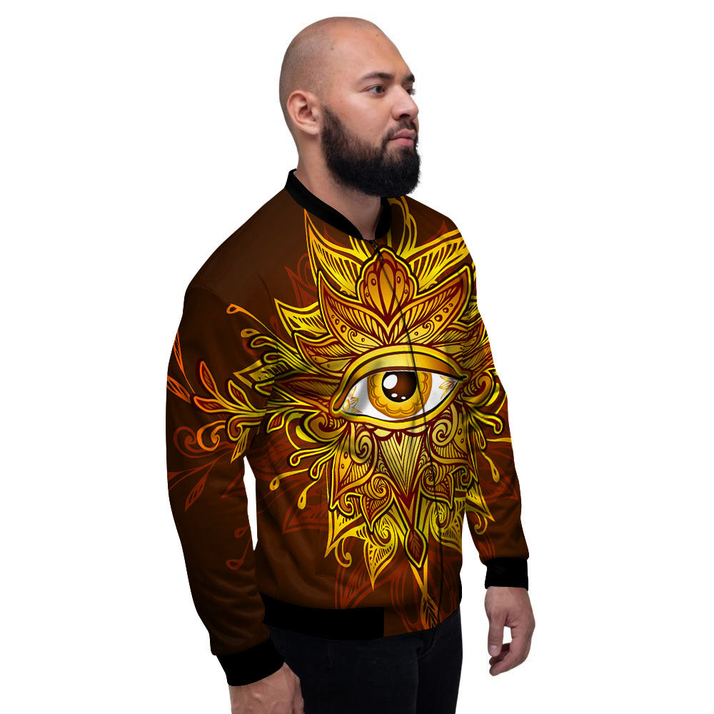 All Seeing Eye Gold Print Men's Bomber Jacket-grizzshop