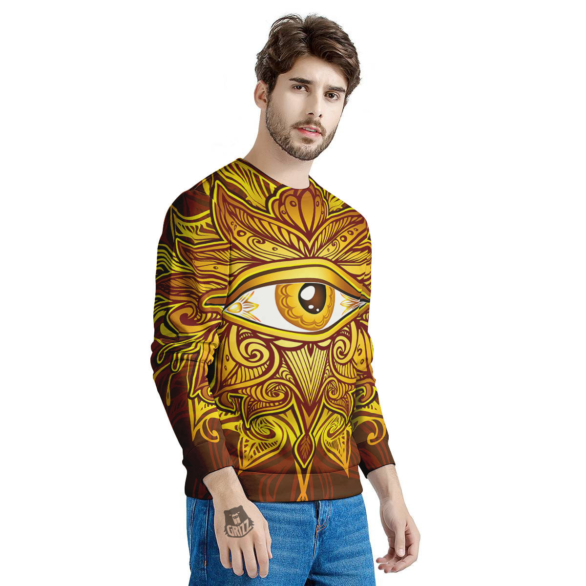 All Seeing Eye Gold Print Men's Sweatshirt-grizzshop