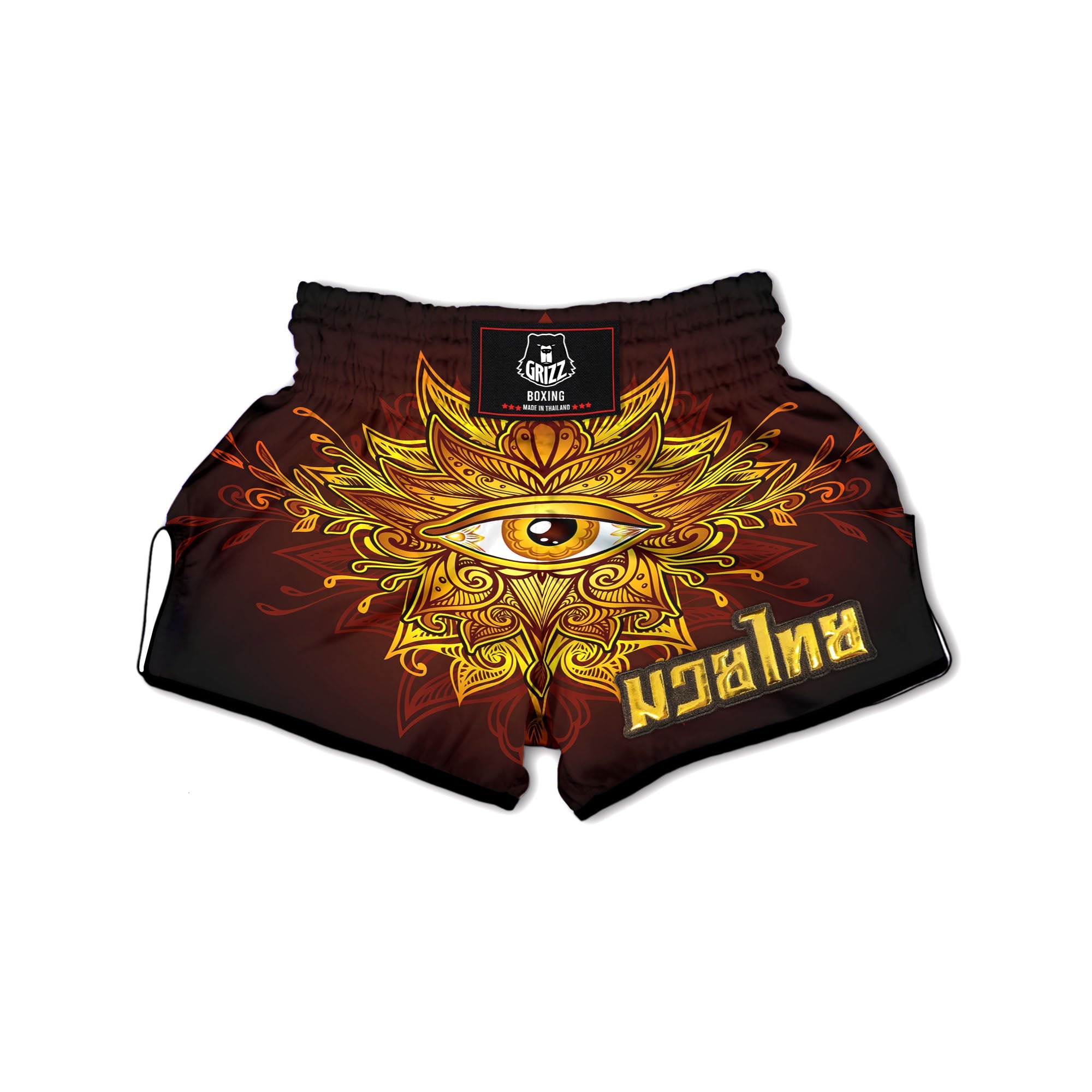 All Seeing Eye Gold Print Muay Thai Boxing Shorts-grizzshop