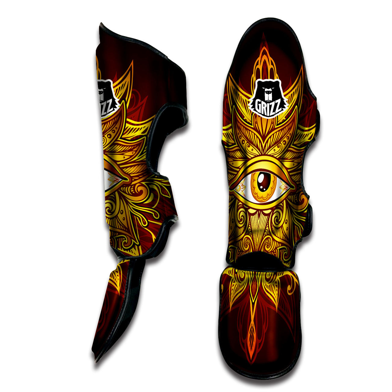All Seeing Eye Gold Print Muay Thai Shin Guards-grizzshop