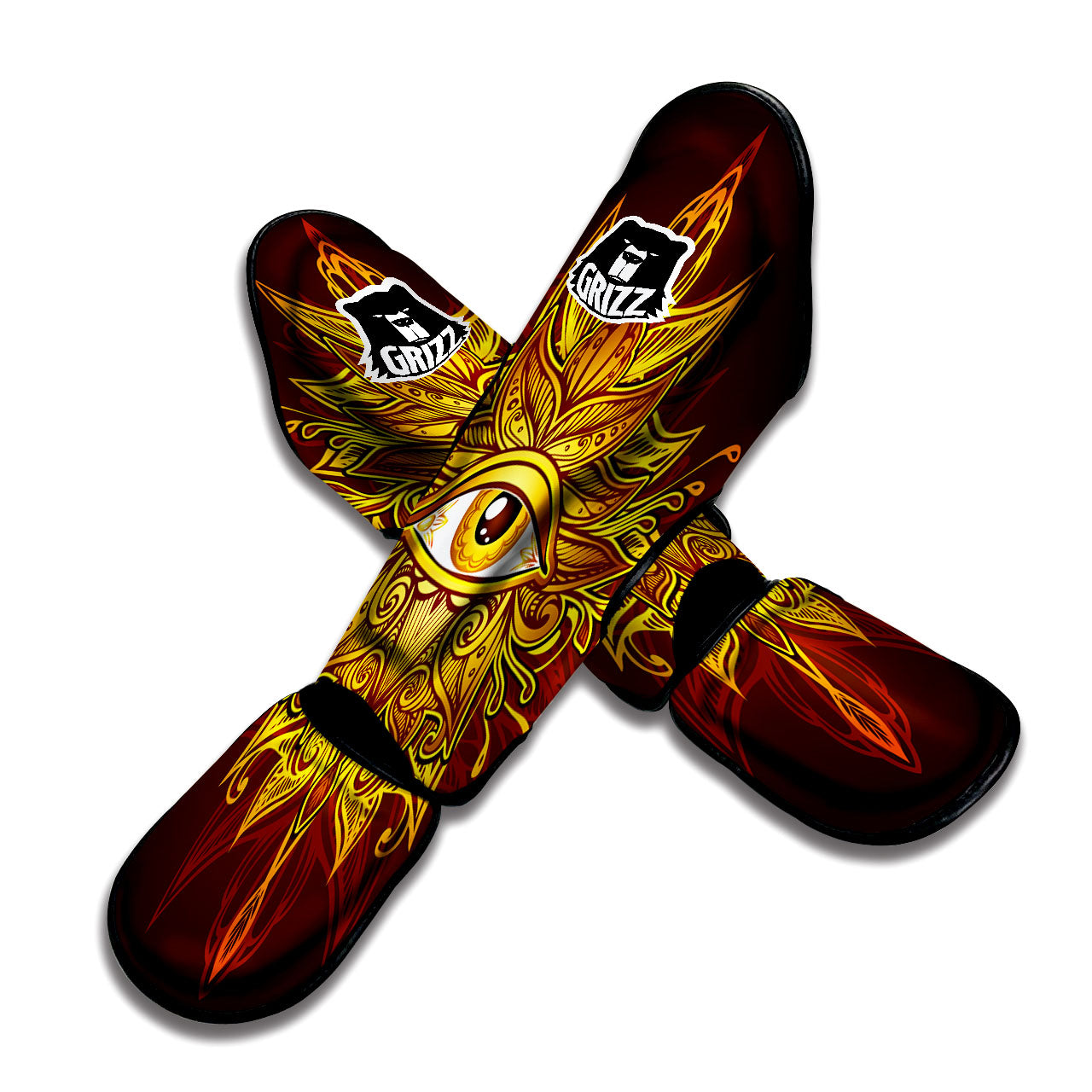 All Seeing Eye Gold Print Muay Thai Shin Guards-grizzshop