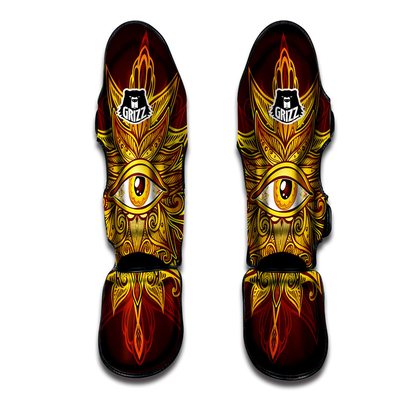 All Seeing Eye Gold Print Muay Thai Shin Guards-grizzshop
