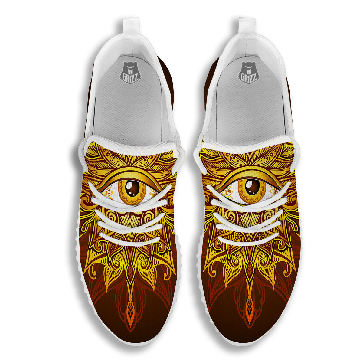All Seeing Eye Gold Print White Walking Shoes-grizzshop