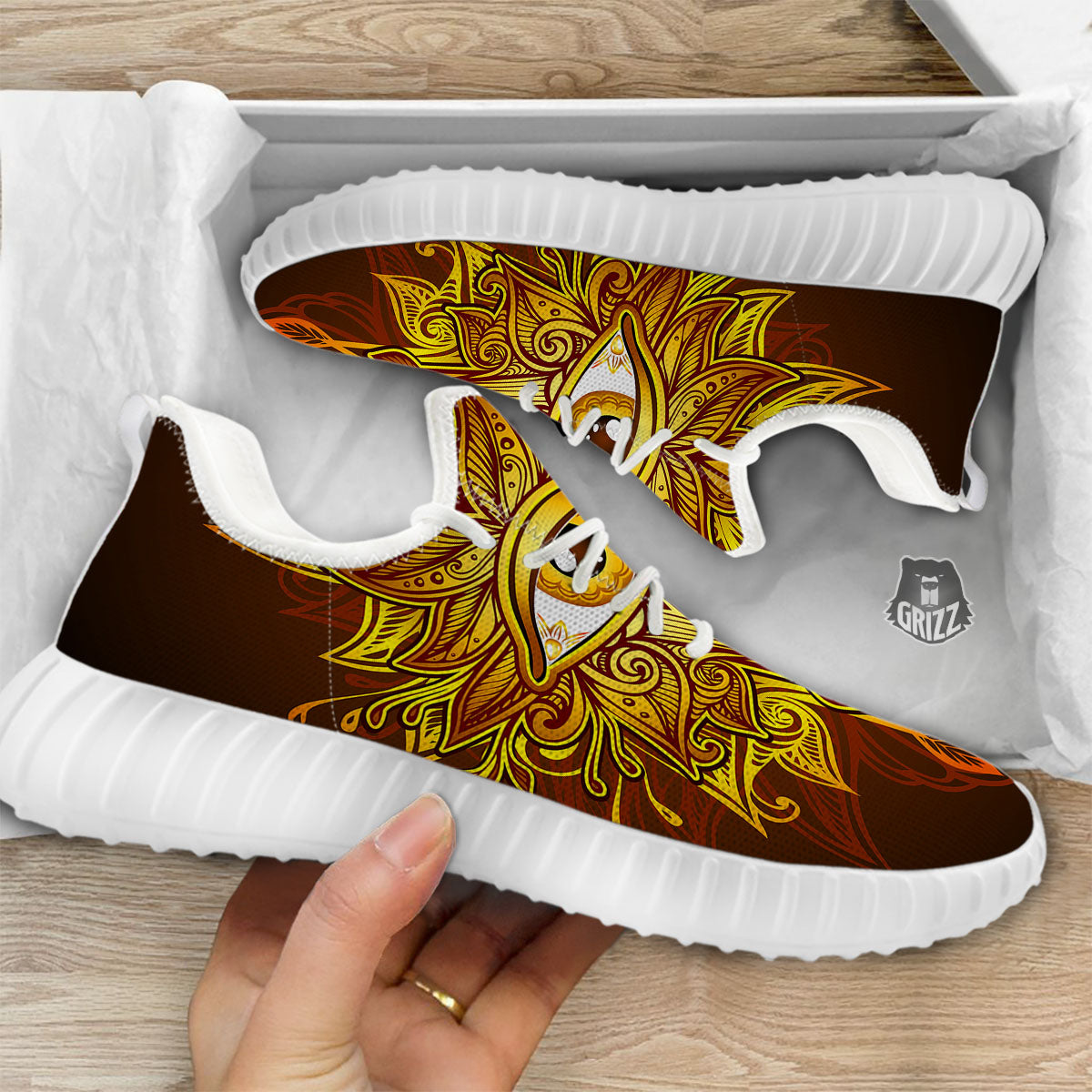 All Seeing Eye Gold Print White Walking Shoes-grizzshop