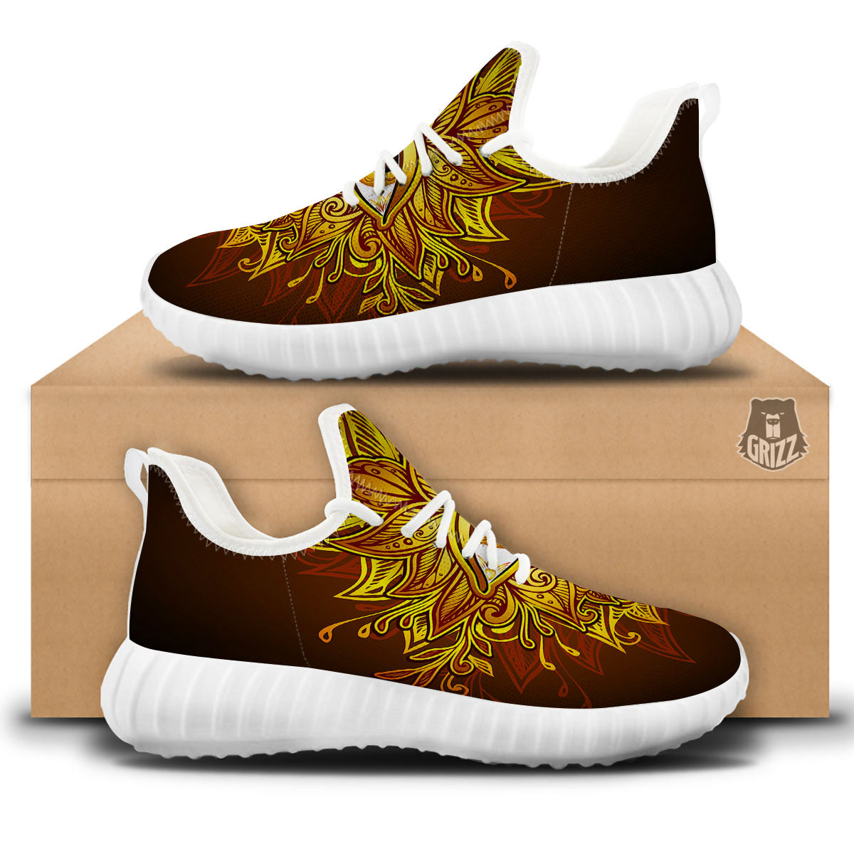 All Seeing Eye Gold Print White Walking Shoes-grizzshop