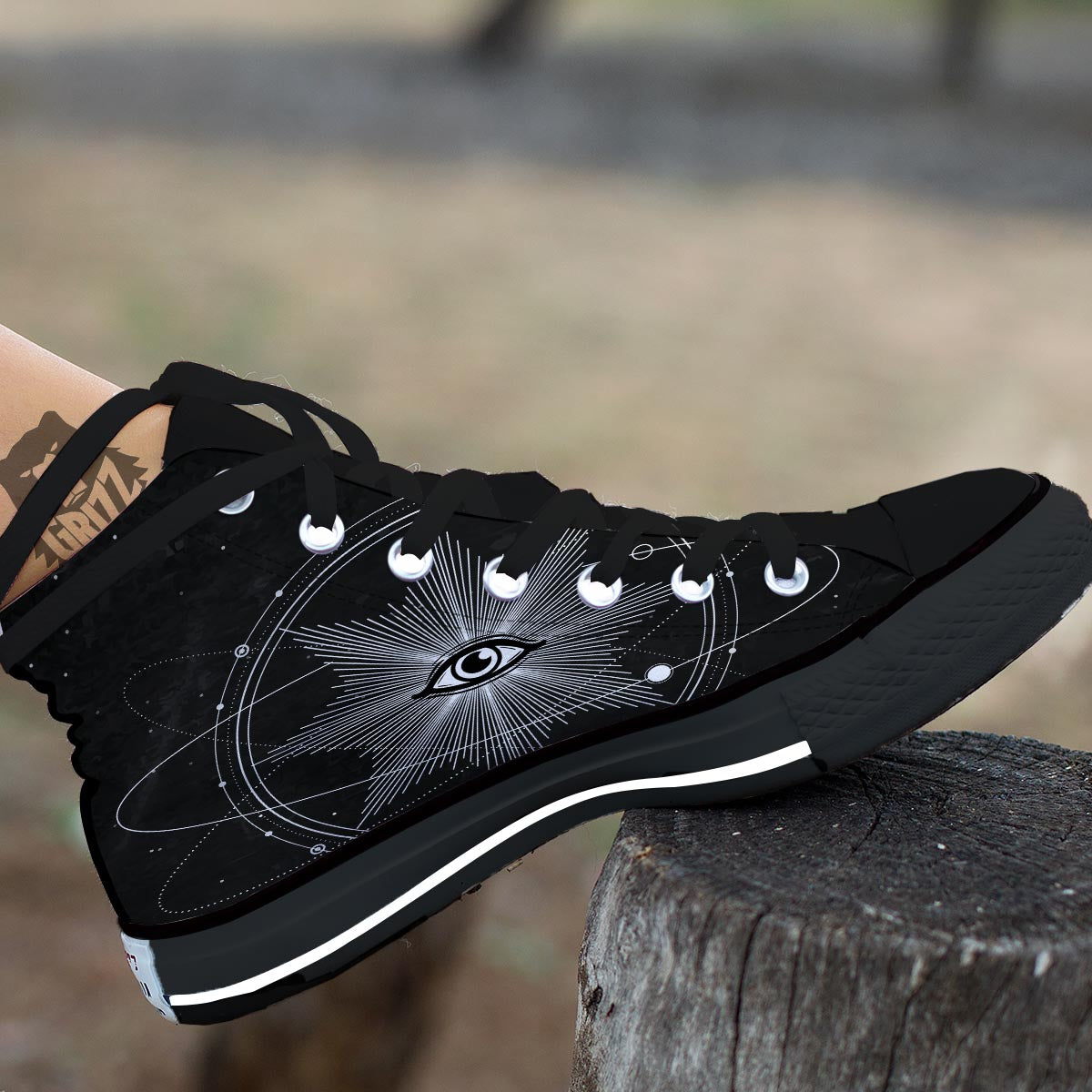 All Seeing Eye Sun Print Black High Top Shoes-grizzshop