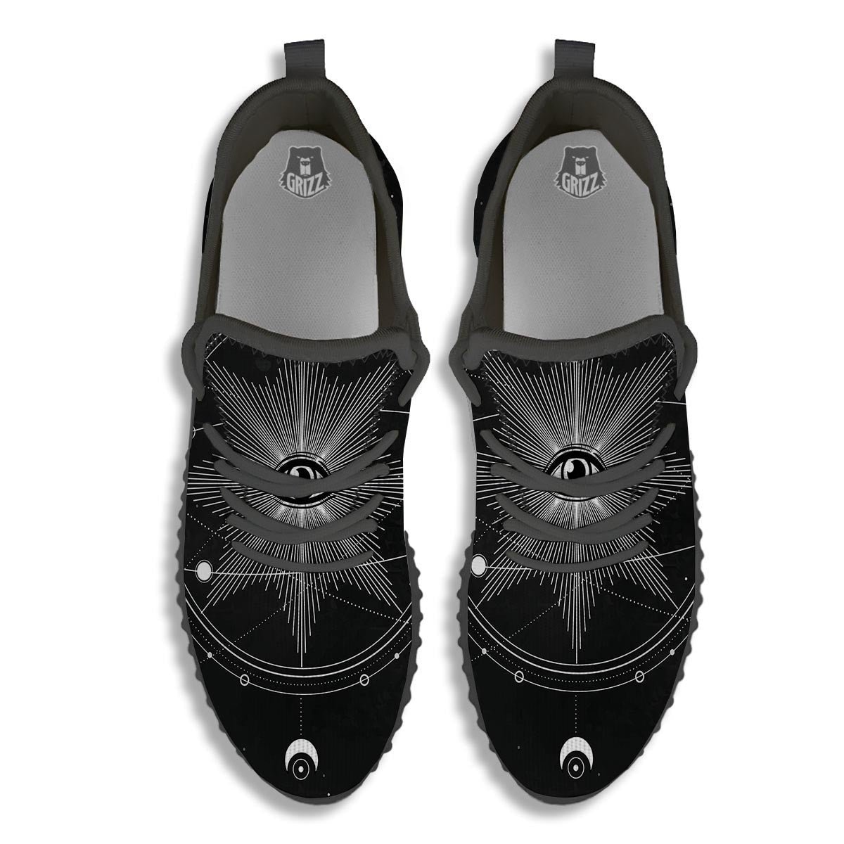 All Seeing Eye Sun Print Black Walking Shoes-grizzshop