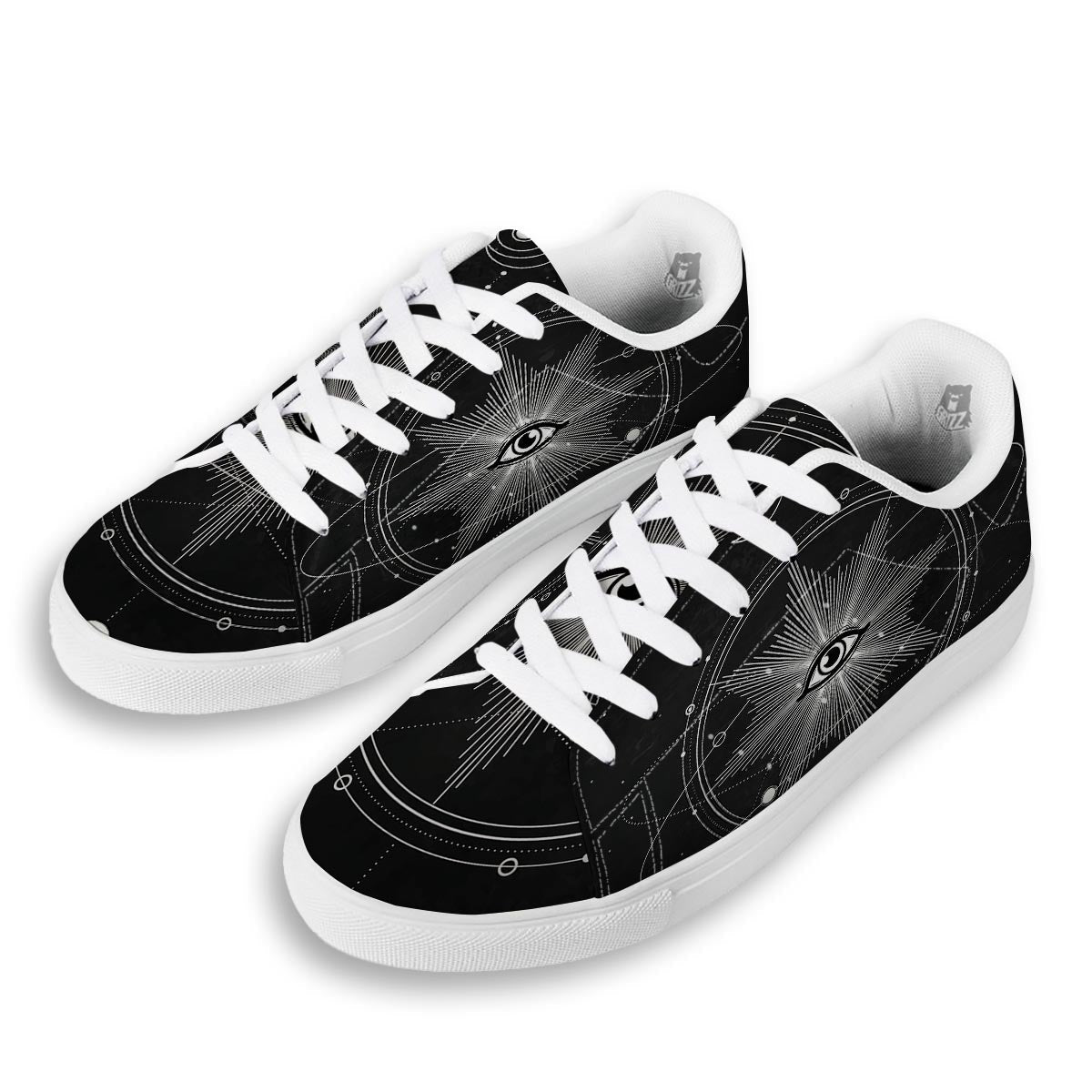 All Seeing Eye Sun Print White Low Top Sneakers-grizzshop