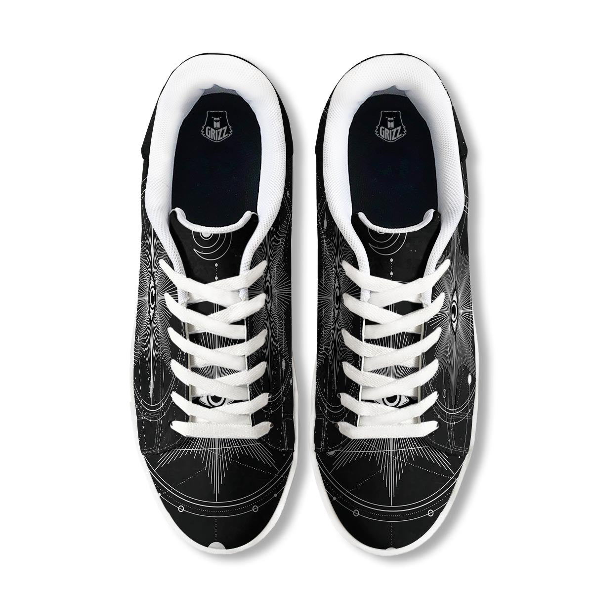 All Seeing Eye Sun Print White Low Top Sneakers-grizzshop