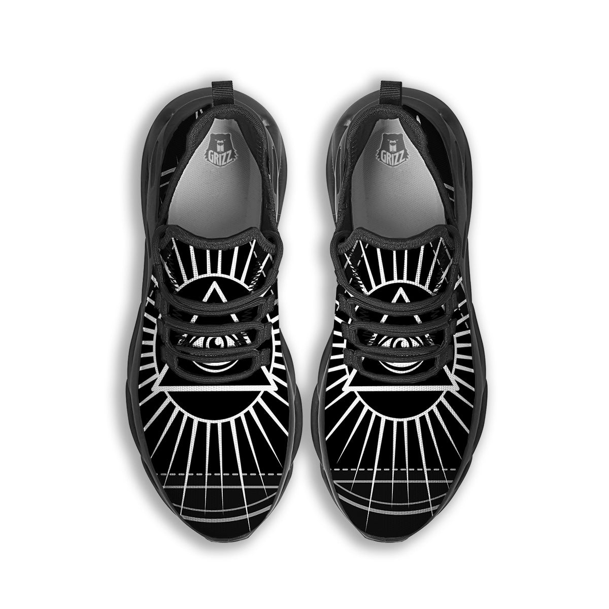 All Seeing Eye White And Black Print Black Running Shoes-grizzshop
