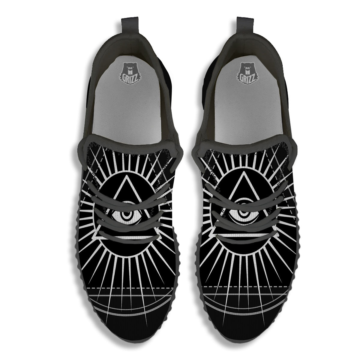 All Seeing Eye White And Black Print Black Walking Shoes-grizzshop