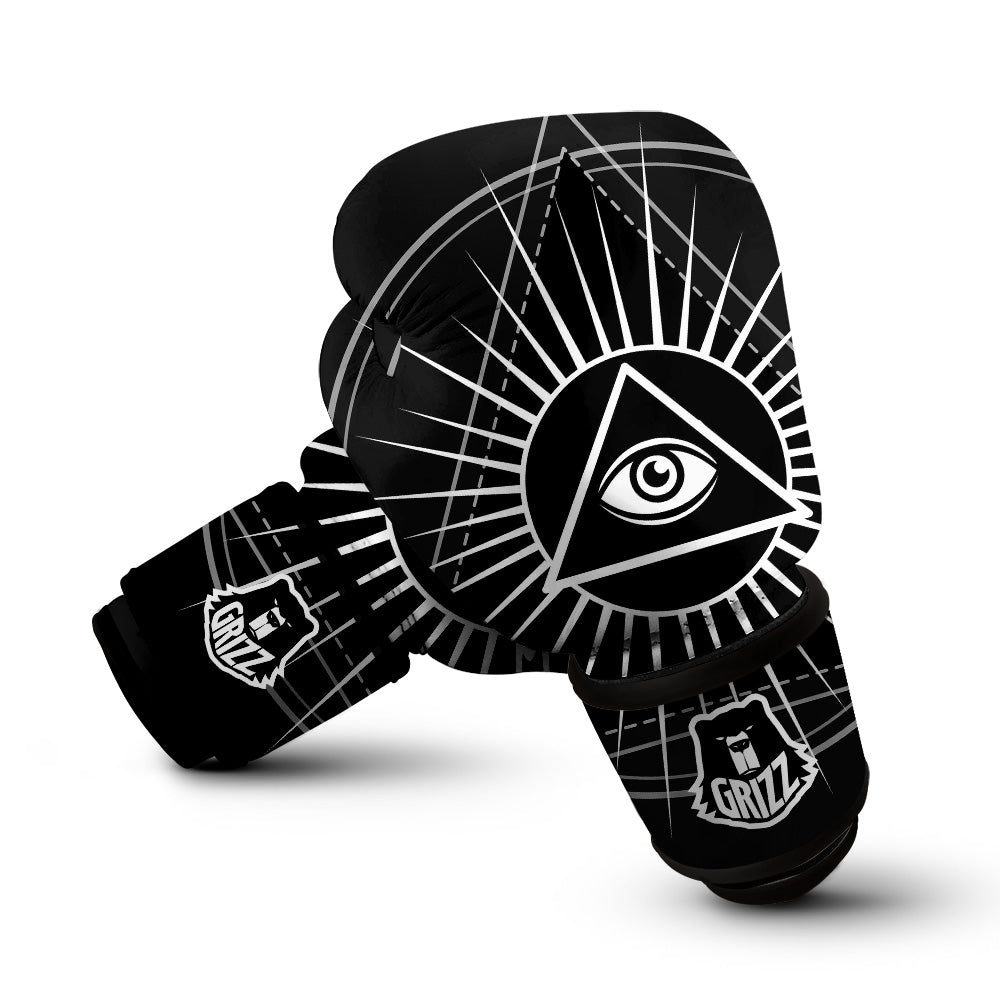 All Seeing Eye White And Black Print Boxing Gloves-grizzshop
