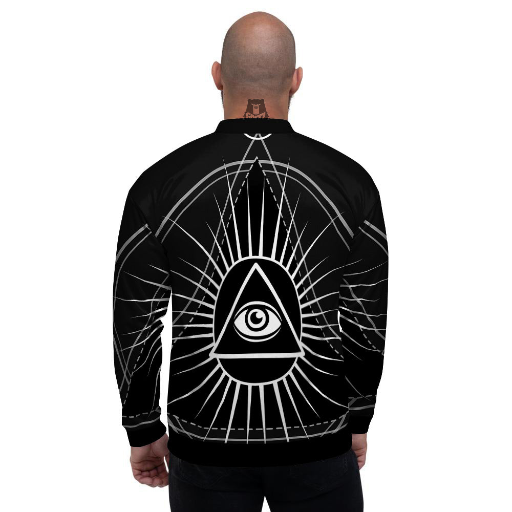 All Seeing Eye White And Black Print Men's Bomber Jacket-grizzshop