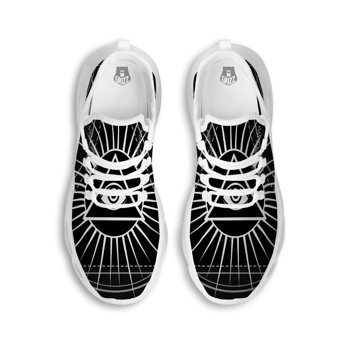 All Seeing Eye White And Black Print White Running Shoes-grizzshop