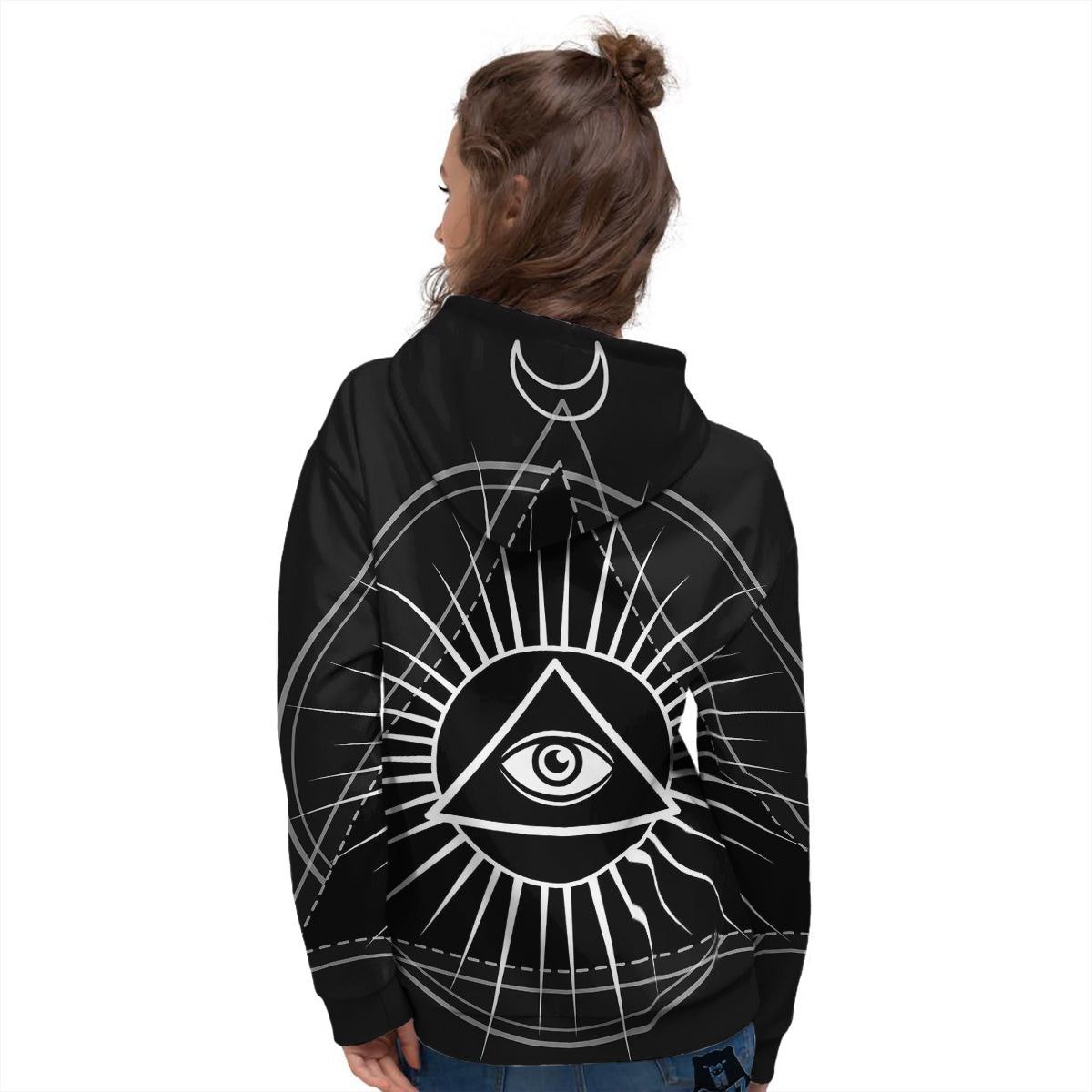All Seeing Eye White And Black Print Women's Hoodie-grizzshop
