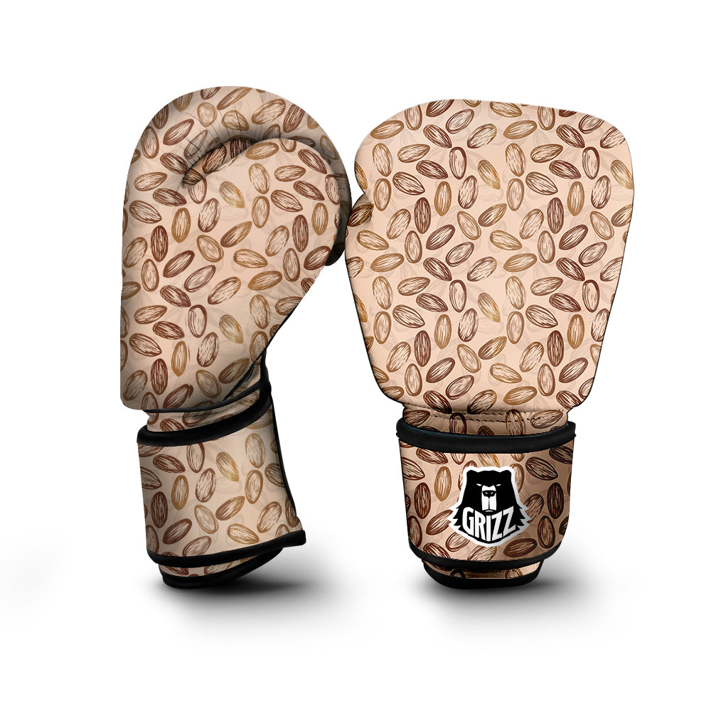 Almond Beige Print Pattern Boxing Gloves-grizzshop