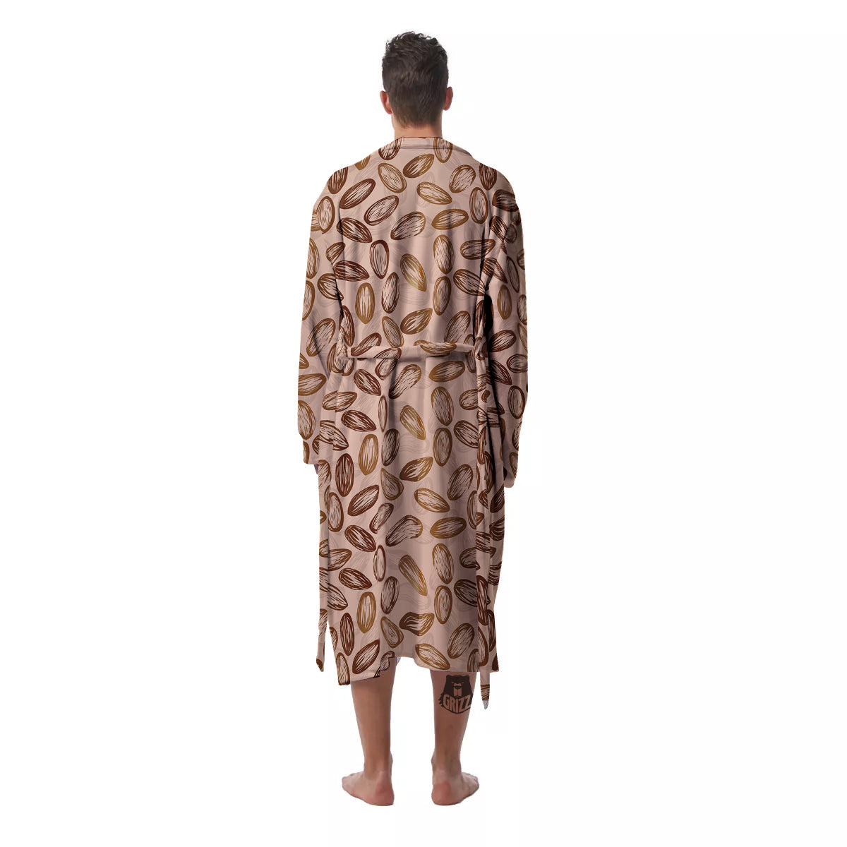 Almond Beige Print Pattern Men's Robe-grizzshop