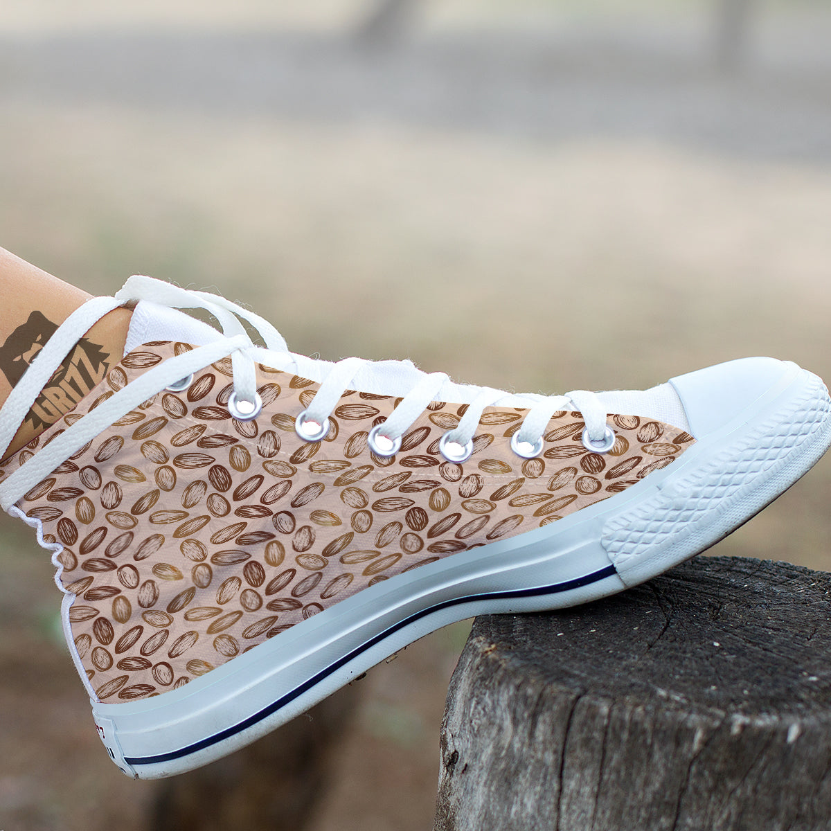 Almond Beige Print Pattern White High Top Shoes-grizzshop