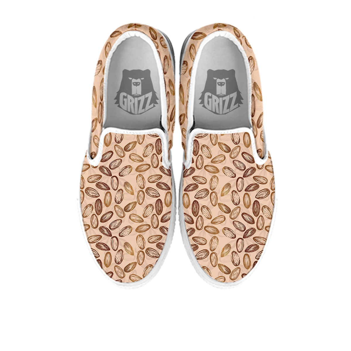 Almond Beige Print Pattern White Slip On Shoes-grizzshop