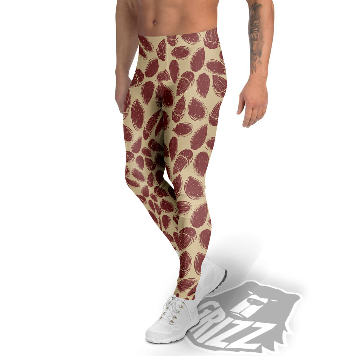 Almond Vintage Print Pattern Men's Leggings-grizzshop