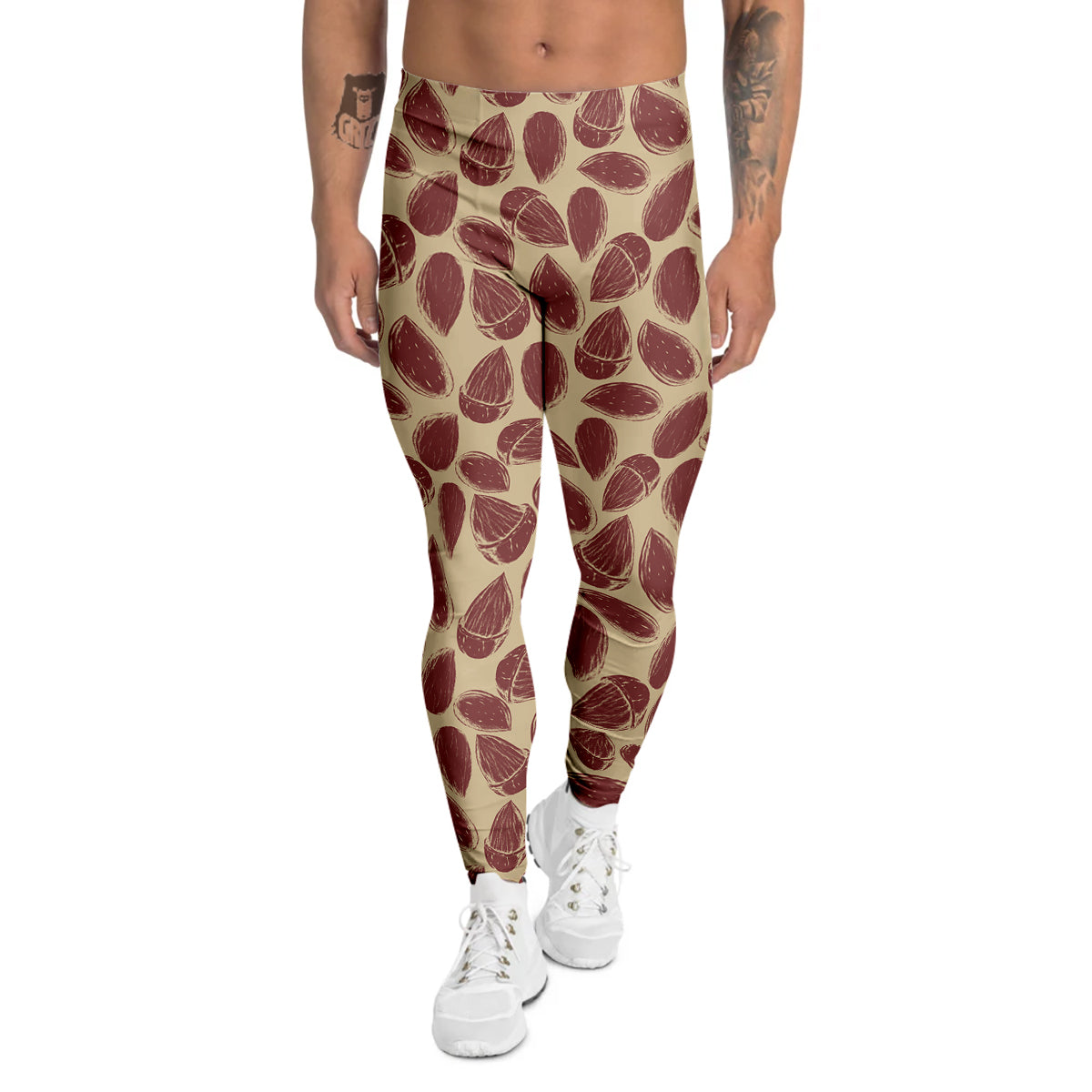 Almond Vintage Print Pattern Men's Leggings-grizzshop