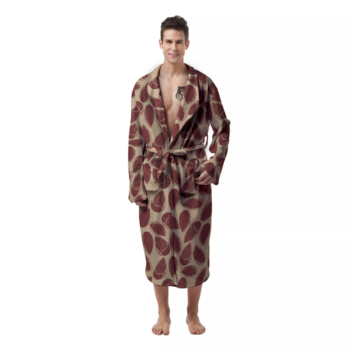 Almond Vintage Print Pattern Men's Robe-grizzshop
