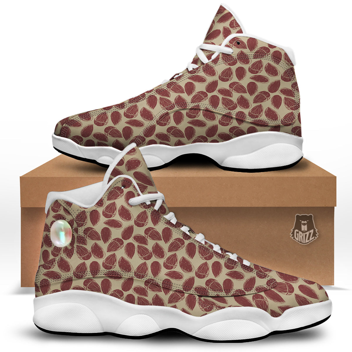 Almond Vintage Print Pattern White Basketball Shoes-grizzshop