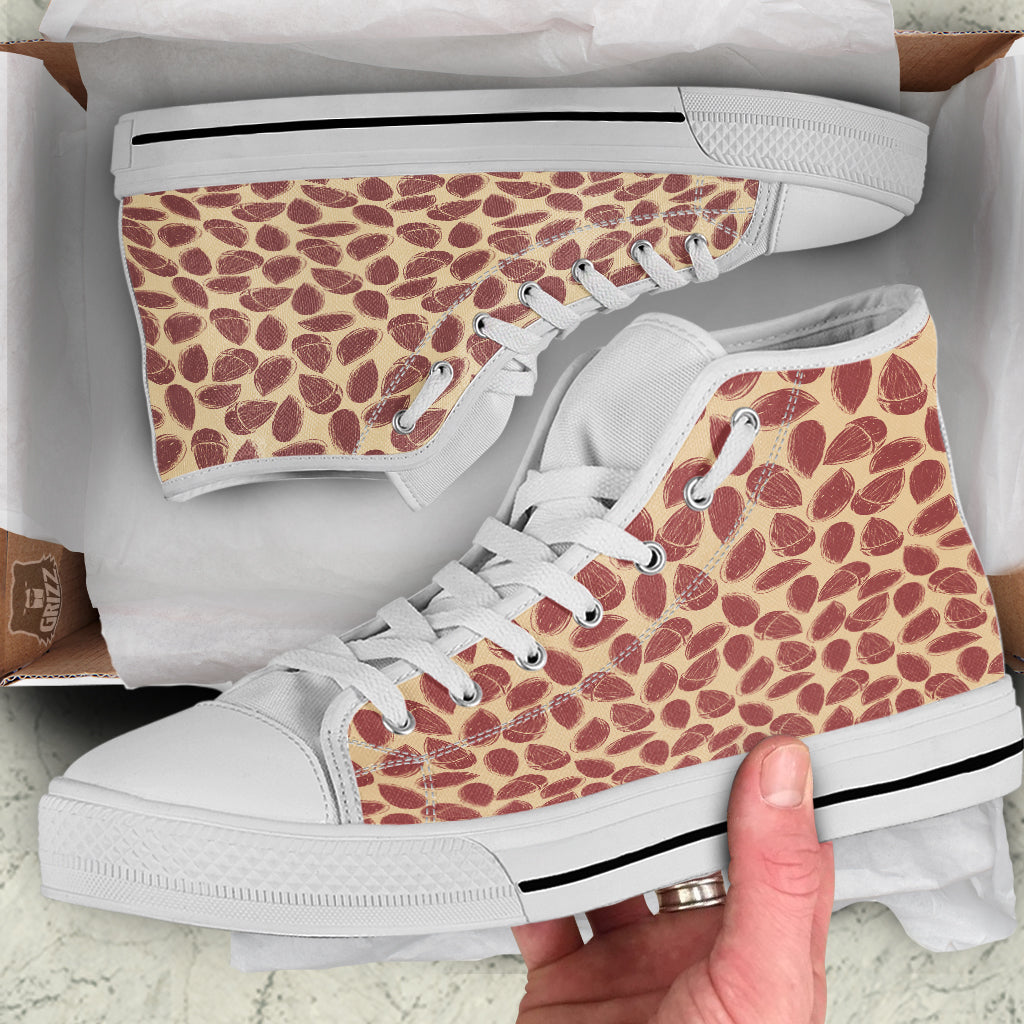 Almond Vintage Print Pattern White High Top Shoes-grizzshop