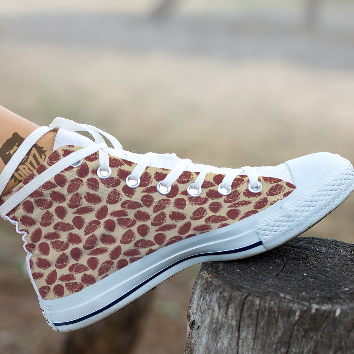 Almond Vintage Print Pattern White High Top Shoes-grizzshop