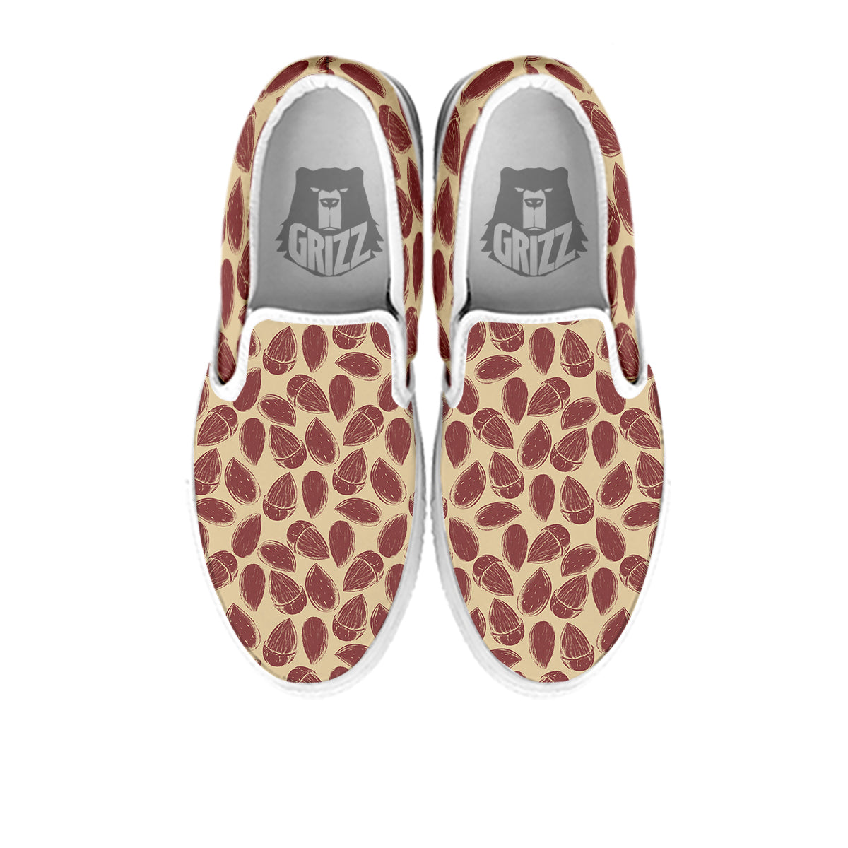 Almond Vintage Print Pattern White Slip On Shoes-grizzshop
