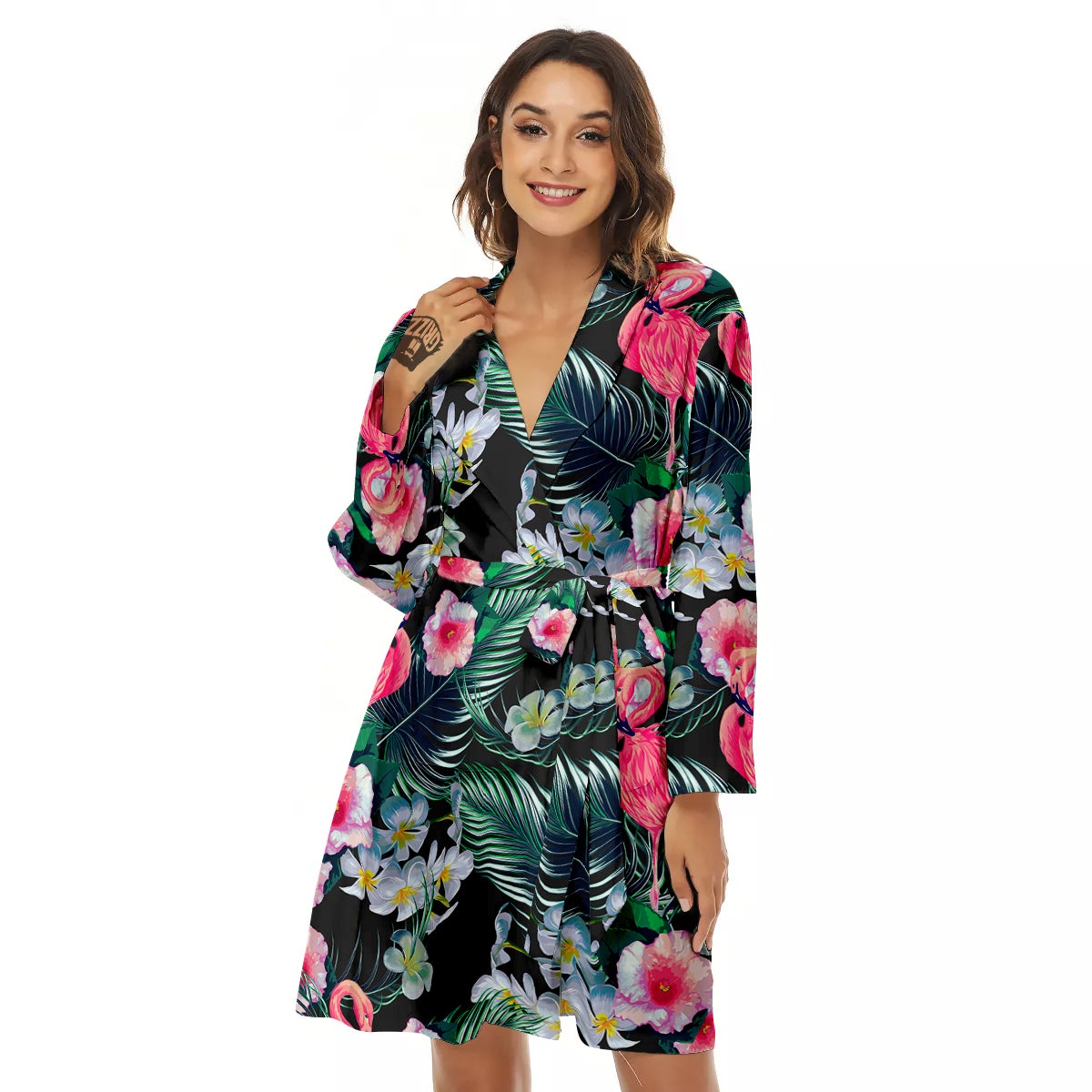 Aloha Flamingo Tropical Print Pattern Women's Robe-grizzshop