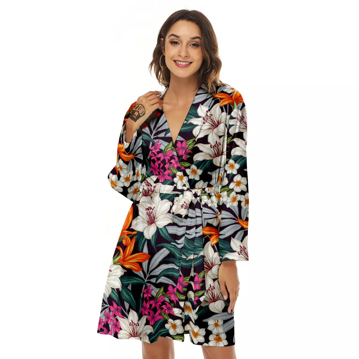 Aloha Flower Tropical Print Pattern Women's Robe-grizzshop