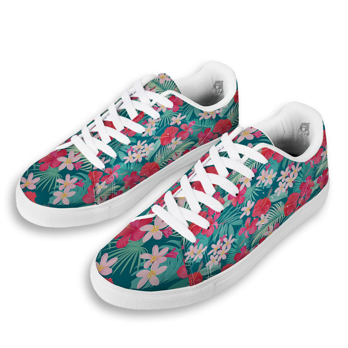 Aloha Hawaiian Flower Print White Low Top Sneakers-grizzshop