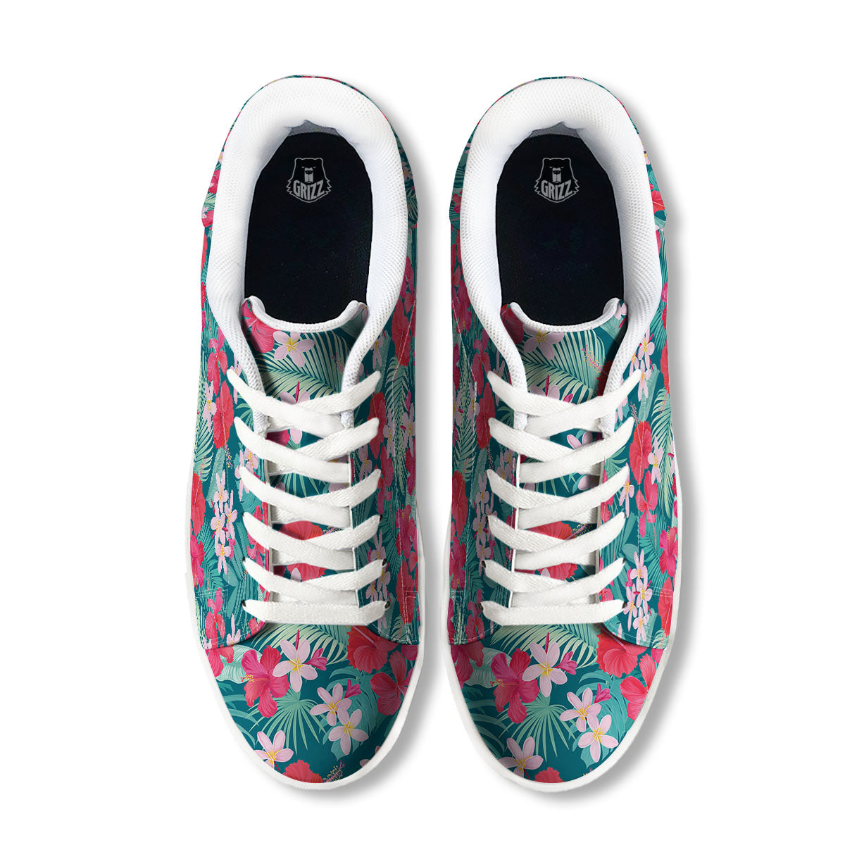 Aloha Hawaiian Flower Print White Low Top Sneakers-grizzshop