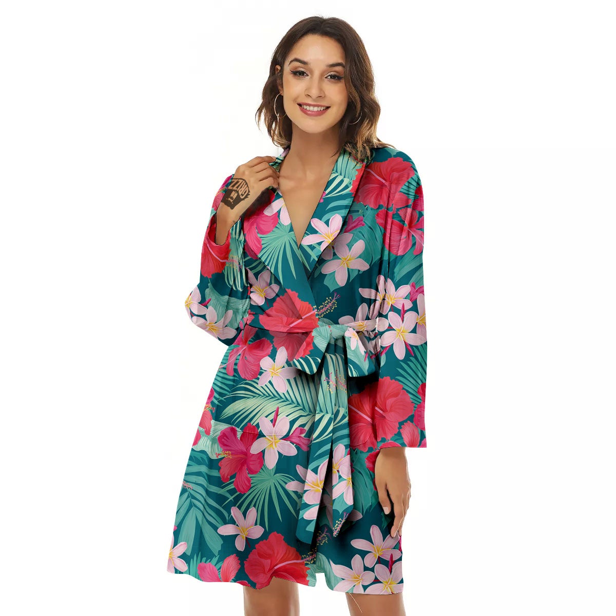 Aloha Hawaiian Flower Print Women's Robe-grizzshop