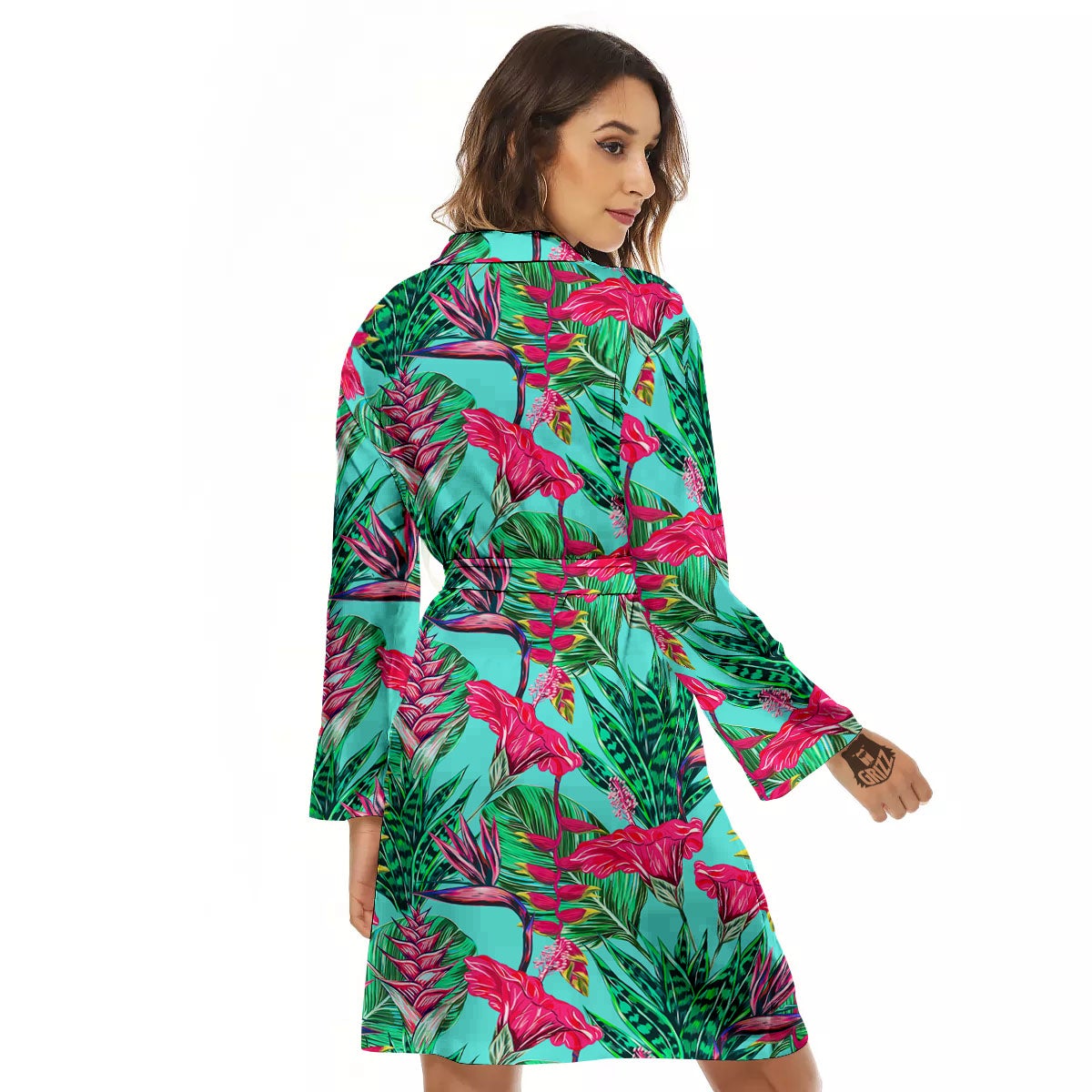 Aloha Hibiscus Hot Teal Pink Print Pattern Women's Robe-grizzshop